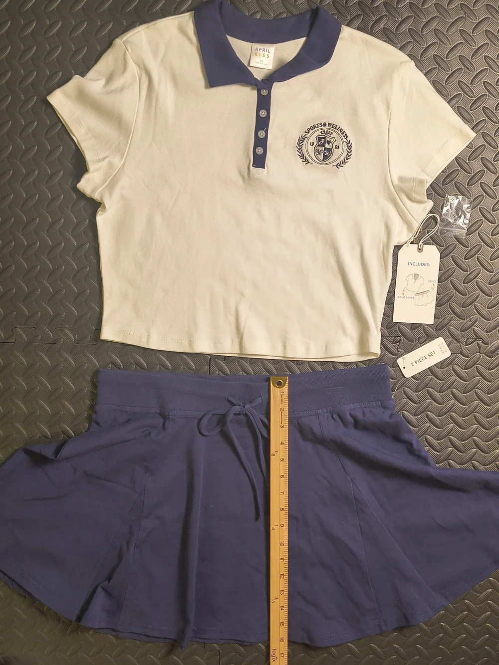 April Kiss Navy White 2 Piece Tennis Polo Skirt Set XL NWT Pickleball Preppy